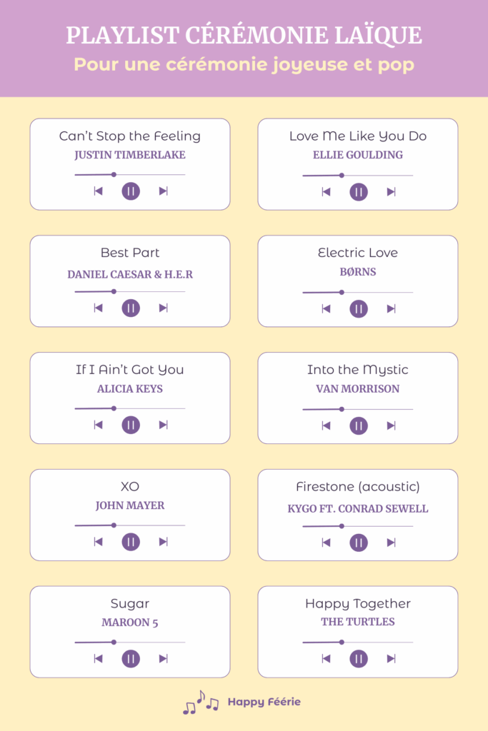 Chansons pour une cérémonie laïque joyeuse et pop