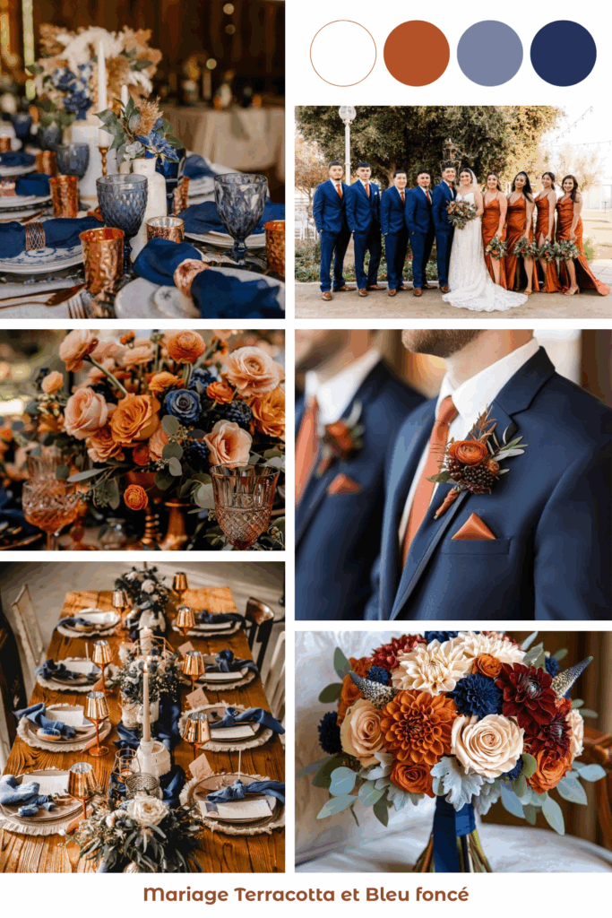 mariage terracotta et bleu foncé